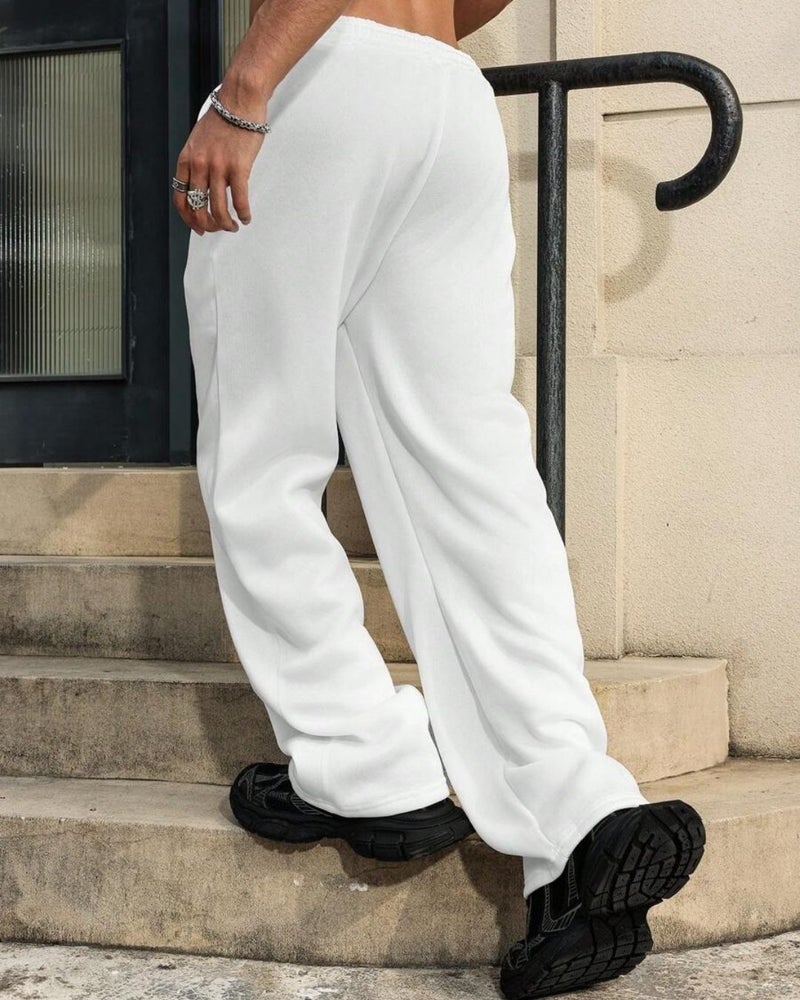 FLYNOFF Korean White Drawstring Loose Fit Track Pant - Image 3